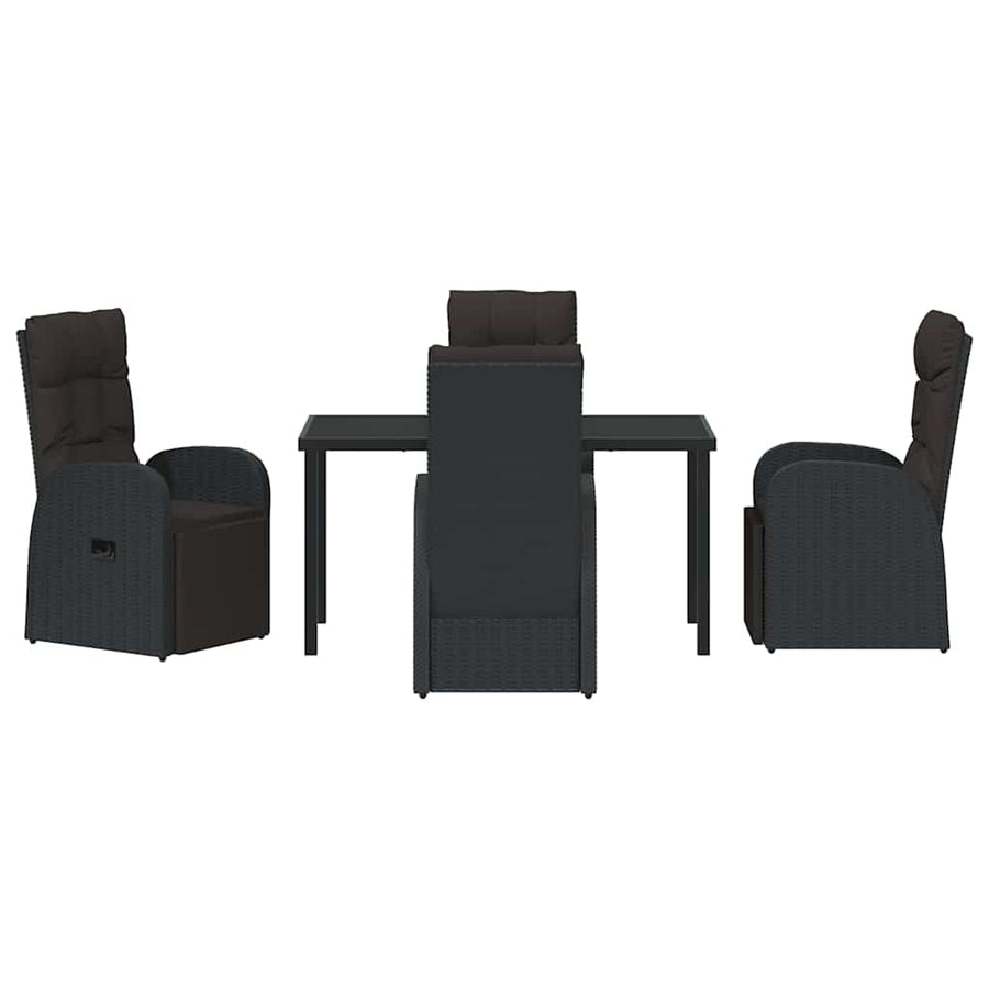 Tuin eettafelset met kussen 5 pcs Zwart poly rattan