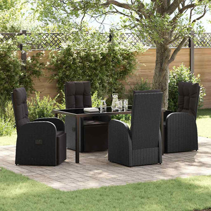 Tuin eettafelset met kussen 5 pcs Zwart poly rattan