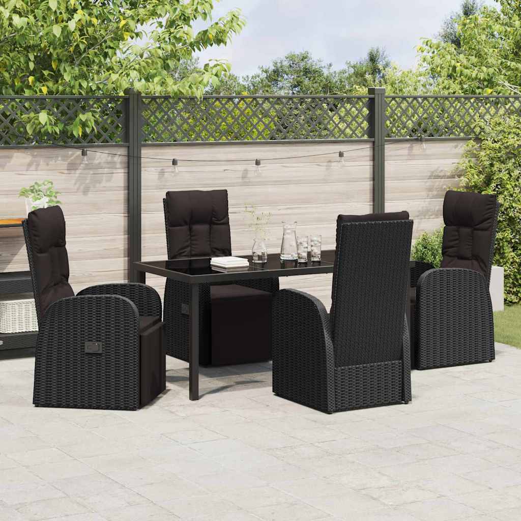 Tuin eettafelset met kussen 5 pcs Zwart poly rattan