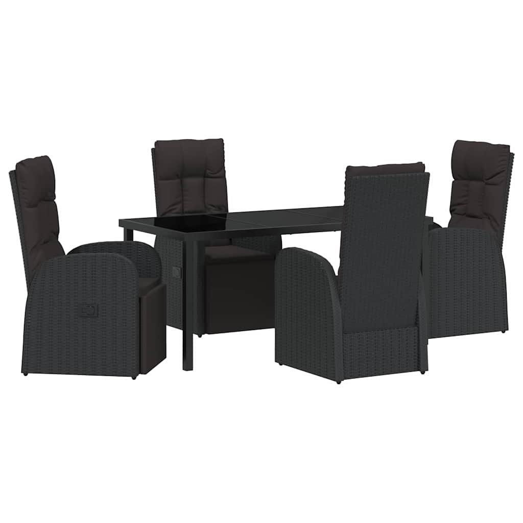 Tuin eettafelset met kussen 5 pcs Zwart poly rattan