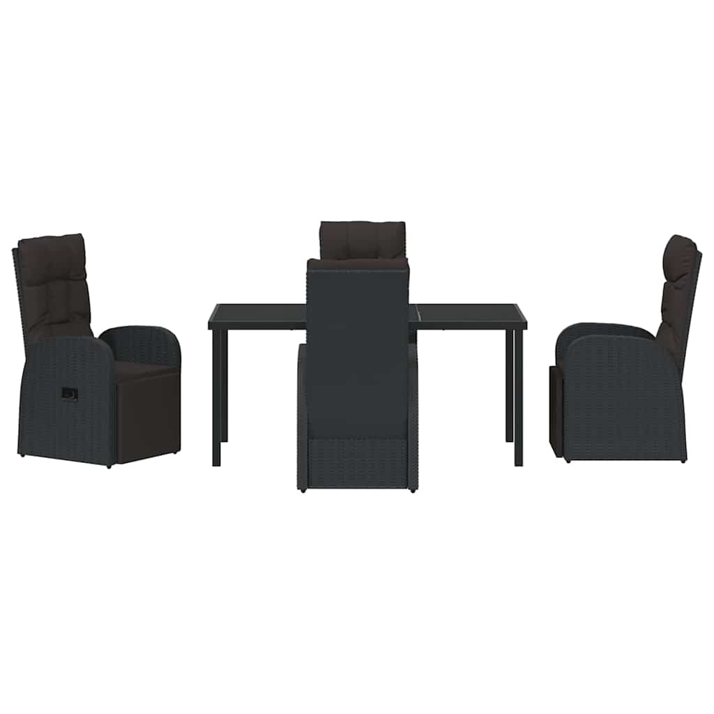 Tuin eettafelset met kussen 5 pcs Zwart poly rattan