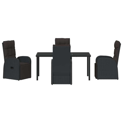 Tuin eettafelset met kussen 5 pcs Zwart poly rattan