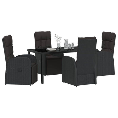 Tuin eettafelset met kussen 5 pcs Zwart poly rattan