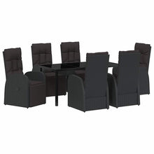 Tuin eettafelset met kussen 7 pcs Zwart poly rattan