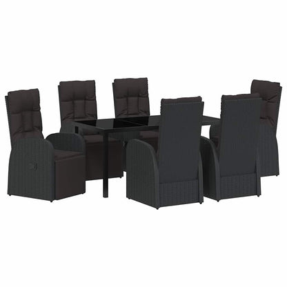 Tuin eettafelset met kussen 7 pcs Zwart poly rattan