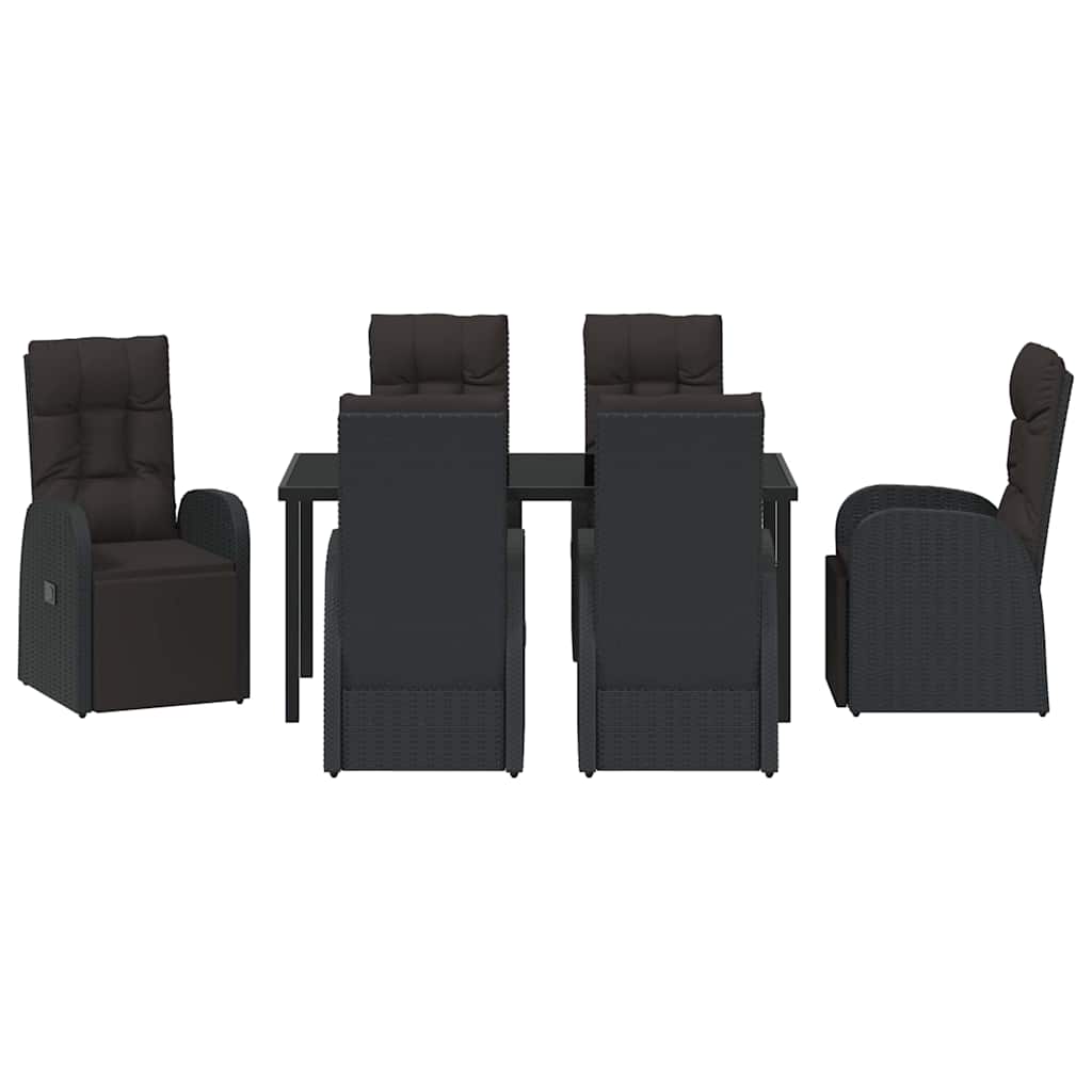 Tuin eettafelset met kussen 7 pcs Zwart poly rattan