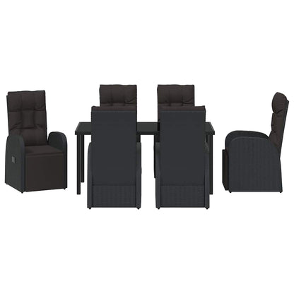 Tuin eettafelset met kussen 7 pcs Zwart poly rattan