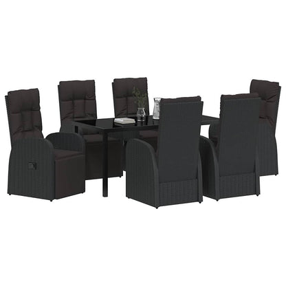 Tuin eettafelset met kussen 7 pcs Zwart poly rattan