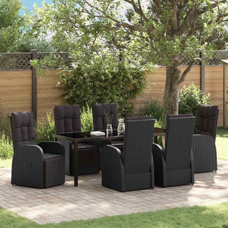 Tuin Eetset met kussen 7 pcs Zwart poly rattan