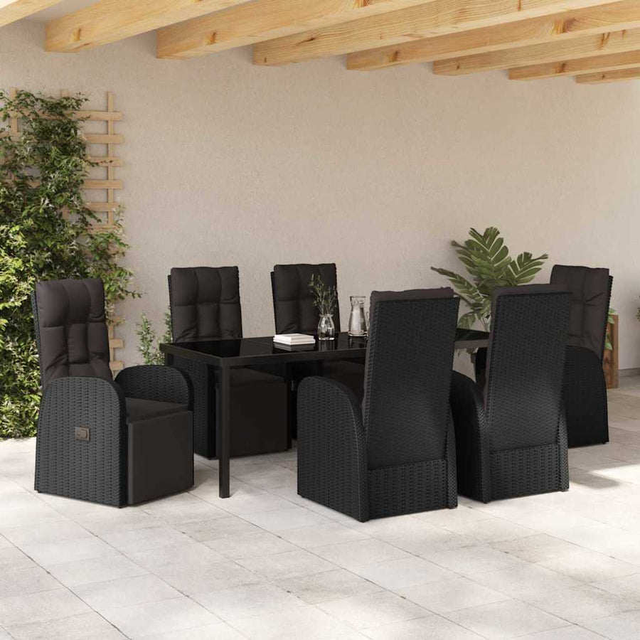 Tuin Eetset met kussen 7 pcs Zwart poly rattan