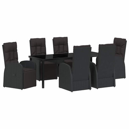 Tuin Eetset met kussen 7 pcs Zwart poly rattan