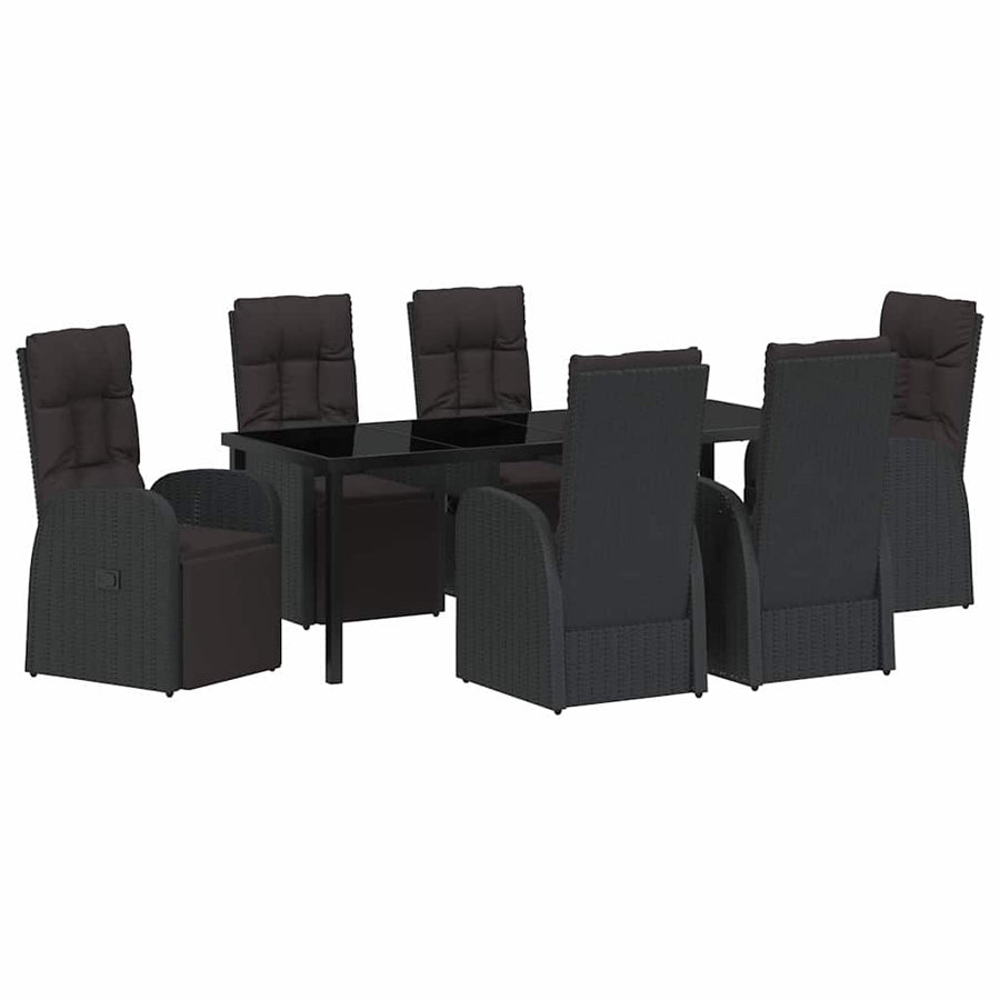 Tuin Eetset met kussen 7 pcs Zwart poly rattan