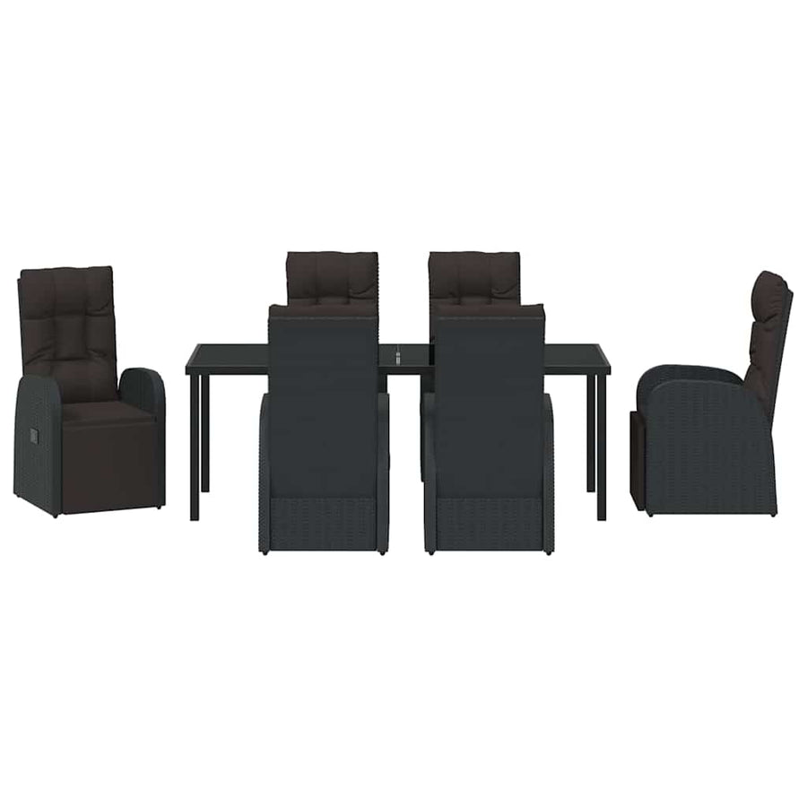Tuin Eetset met kussen 7 pcs Zwart poly rattan