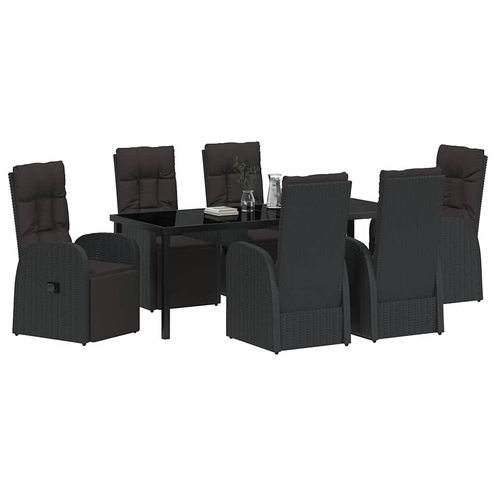 Tuin Eetset met kussen 7 pcs Zwart poly rattan