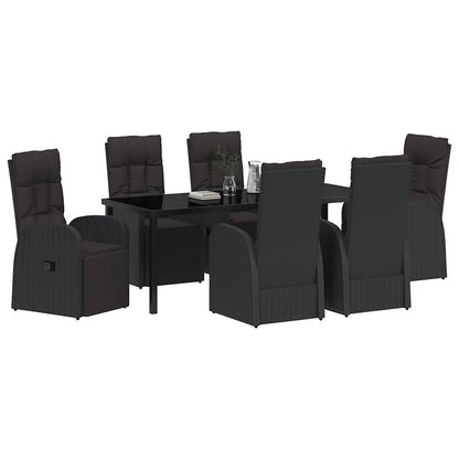 Tuin Eetset met kussen 7 pcs Zwart poly rattan