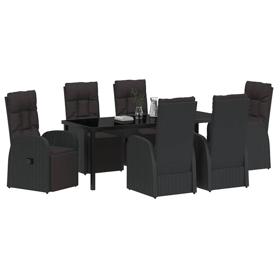 Tuin Eetset met kussen 7 pcs Zwart poly rattan