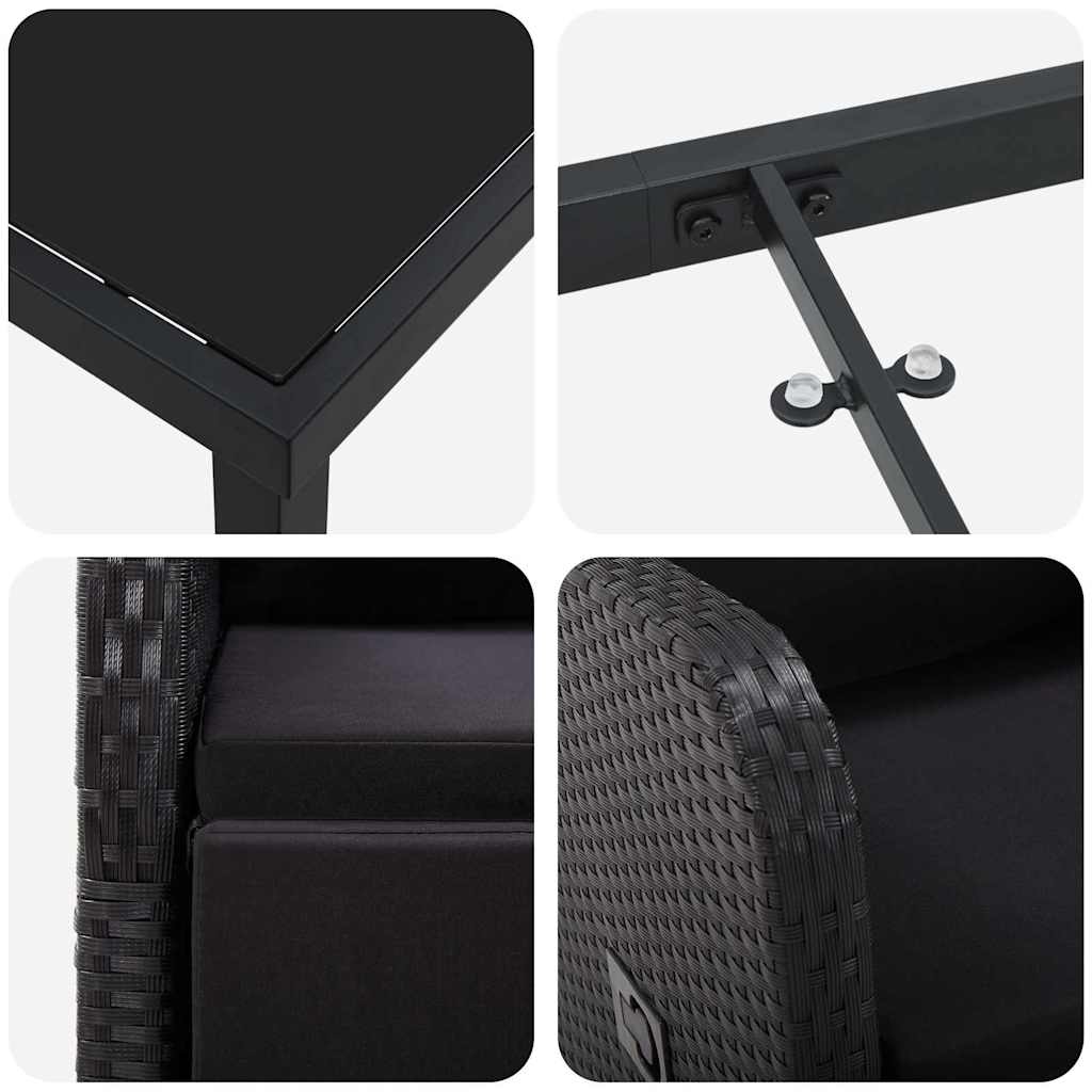 Tuin Eetset met kussen 9 pcs Zwart poly rattan