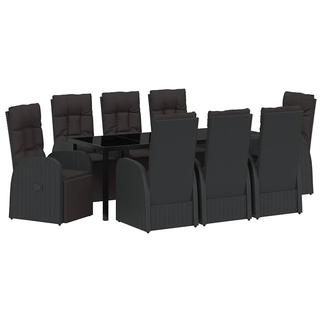 Tuin Eetset met kussen 9 pcs Zwart poly rattan