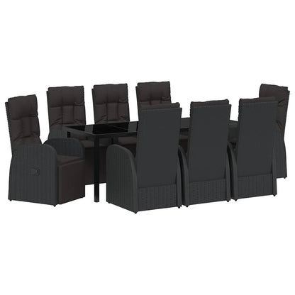 Tuin Eetset met kussen 9 pcs Zwart poly rattan