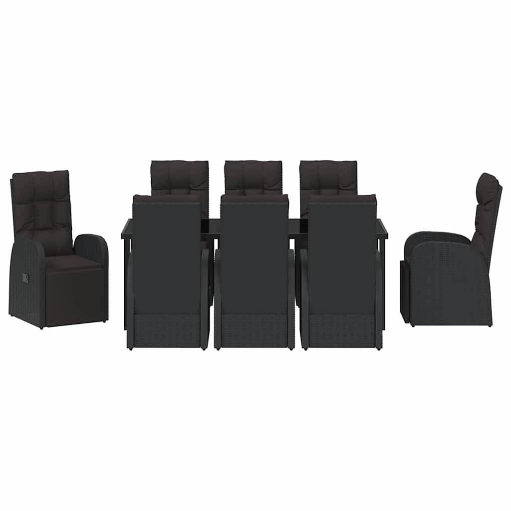 Tuin Eetset met kussen 9 pcs Zwart poly rattan