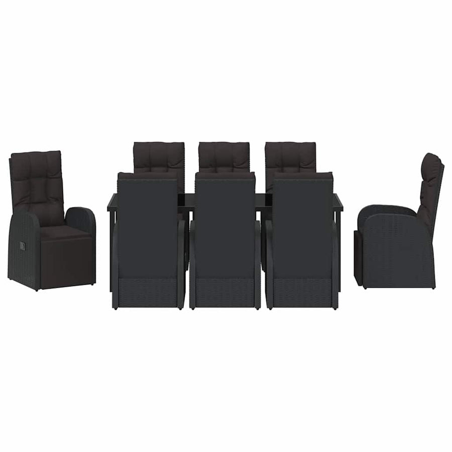 Tuin Eetset met kussen 9 pcs Zwart poly rattan