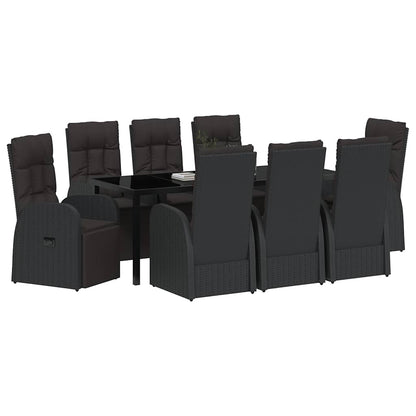 Tuin Eetset met kussen 9 pcs Zwart poly rattan