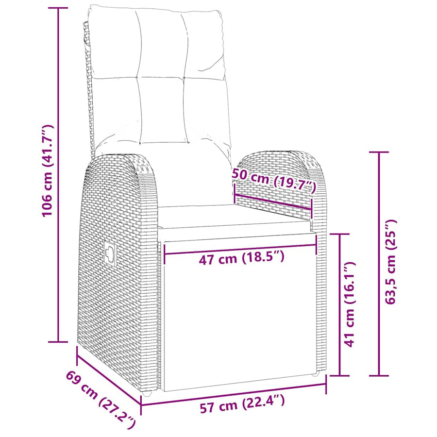 Tuin Eetset met kussen 9 pcs Zwart poly rattan