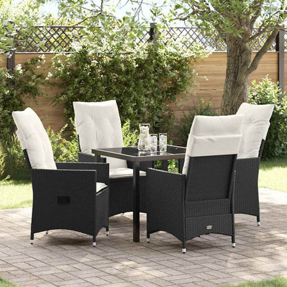 Tuin eettafelset met kussen 5 pcs Zwart poly rattan