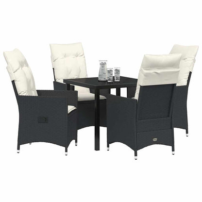 Tuin eettafelset met kussen 5 pcs Zwart poly rattan
