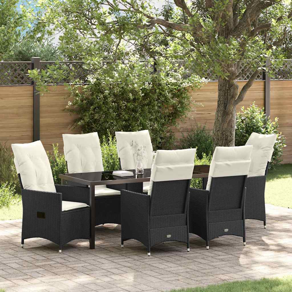 Tuin Eettafelset Met Kussen 7 Pcs Zwart Poly Rattan