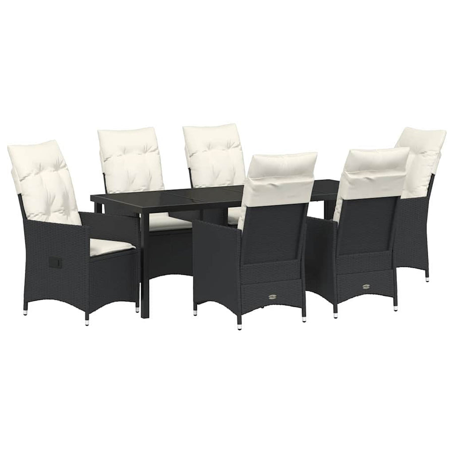 Tuin Eettafelset Met Kussen 7 Pcs Zwart Poly Rattan