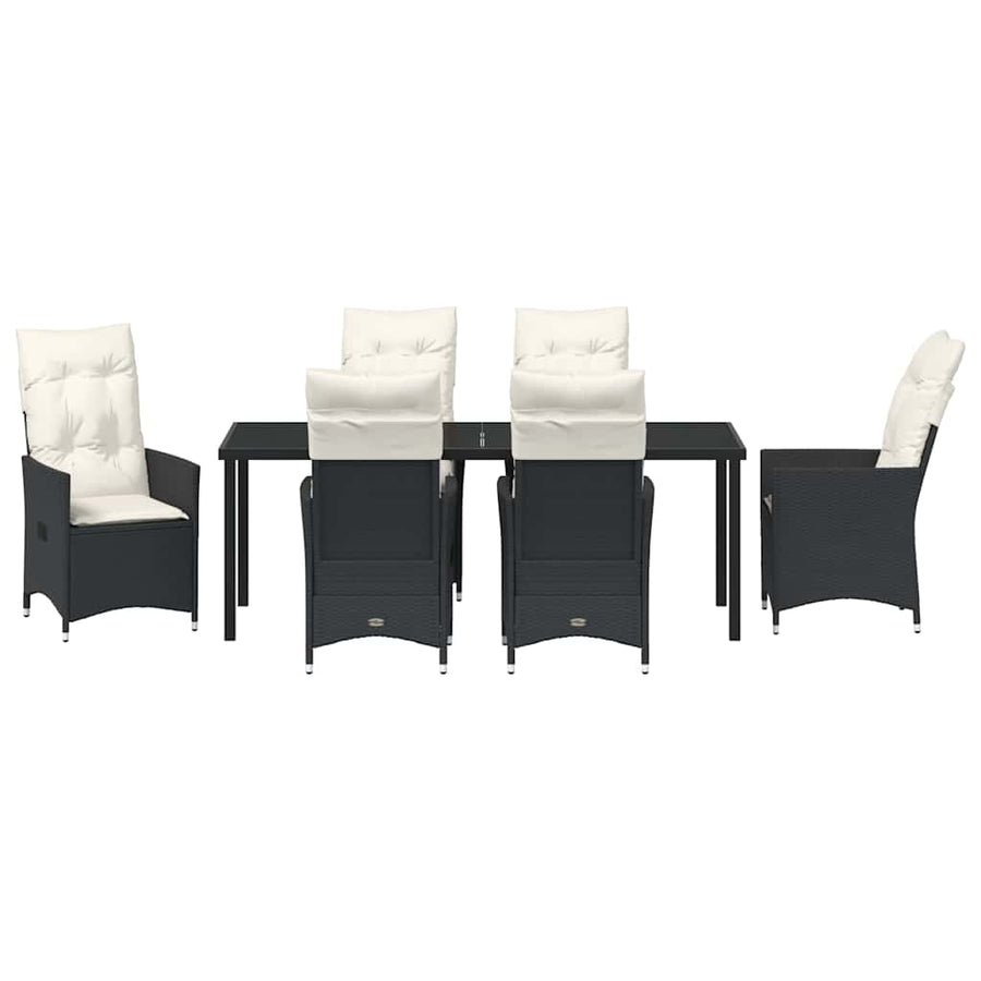Tuin Eettafelset Met Kussen 7 Pcs Zwart Poly Rattan
