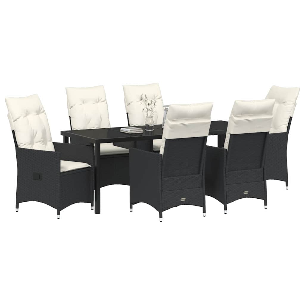 Tuin Eettafelset Met Kussen 7 Pcs Zwart Poly Rattan
