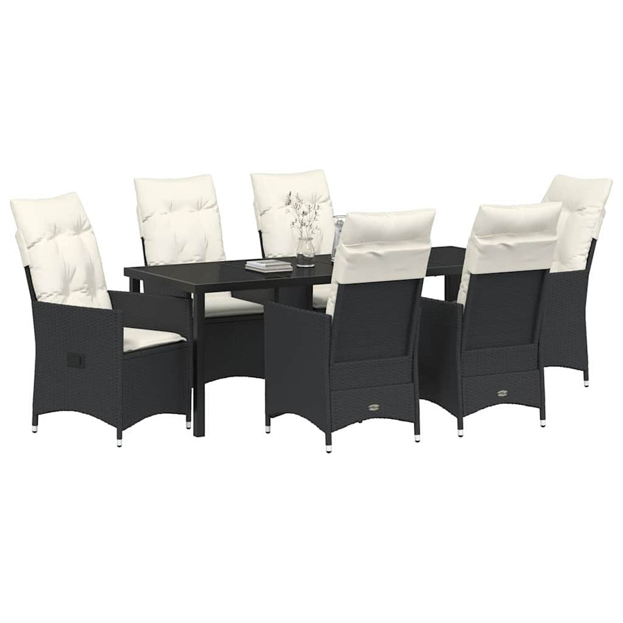 Tuin Eettafelset Met Kussen 7 Pcs Zwart Poly Rattan