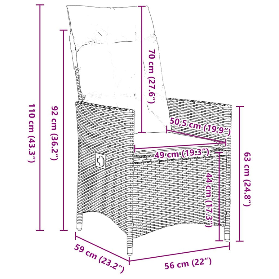 Tuin Eettafelset Met Kussen 7 Pcs Zwart Poly Rattan