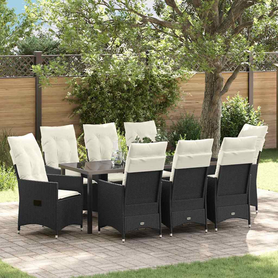 Tuin Eettafelset Met Kussen 9 Pcs Zwart Poly Rattan Antraciet