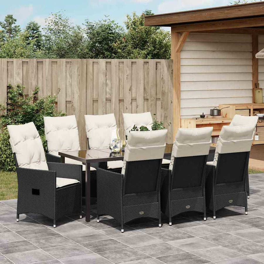 Tuin Eettafelset Met Kussen 9 Pcs Zwart Poly Rattan Antraciet