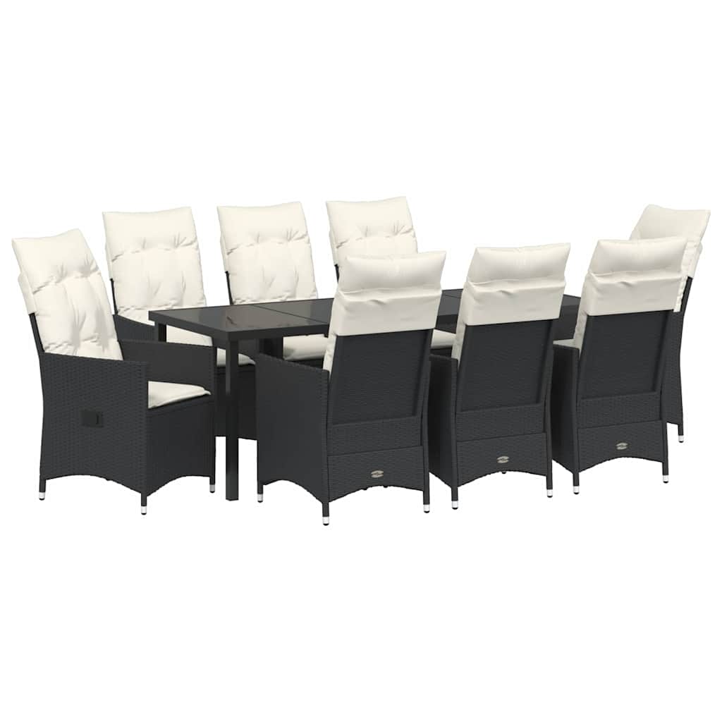 Tuin Eettafelset Met Kussen 9 Pcs Zwart Poly Rattan Antraciet