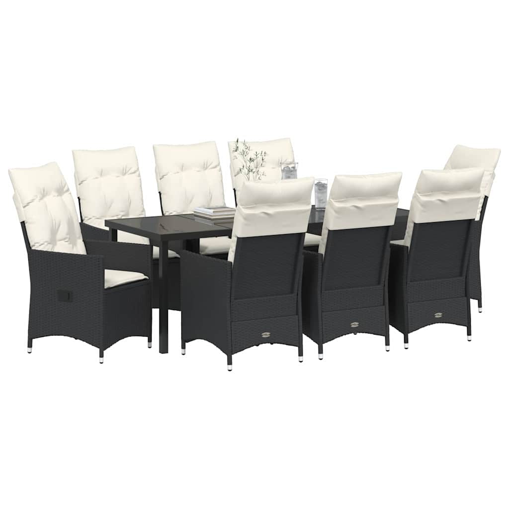 Tuin Eettafelset Met Kussen 9 Pcs Zwart Poly Rattan Antraciet