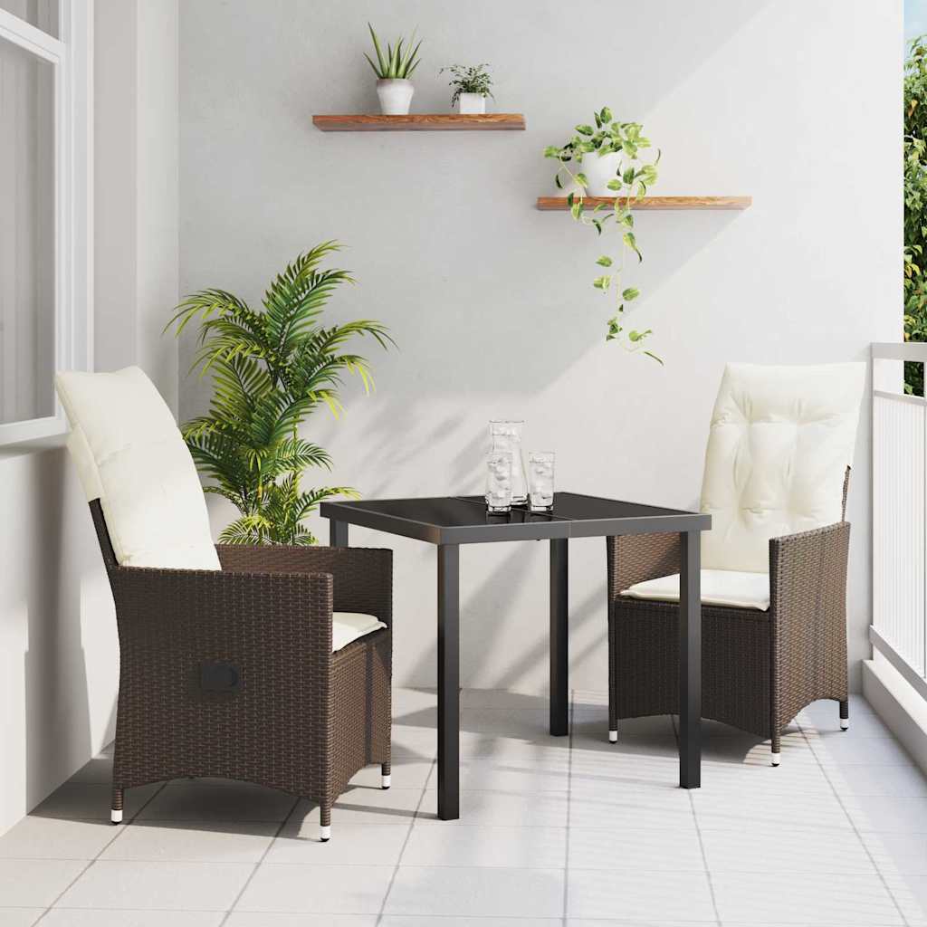 Tuin eettafelset met kussen 3 pcs Bruin poly rattan