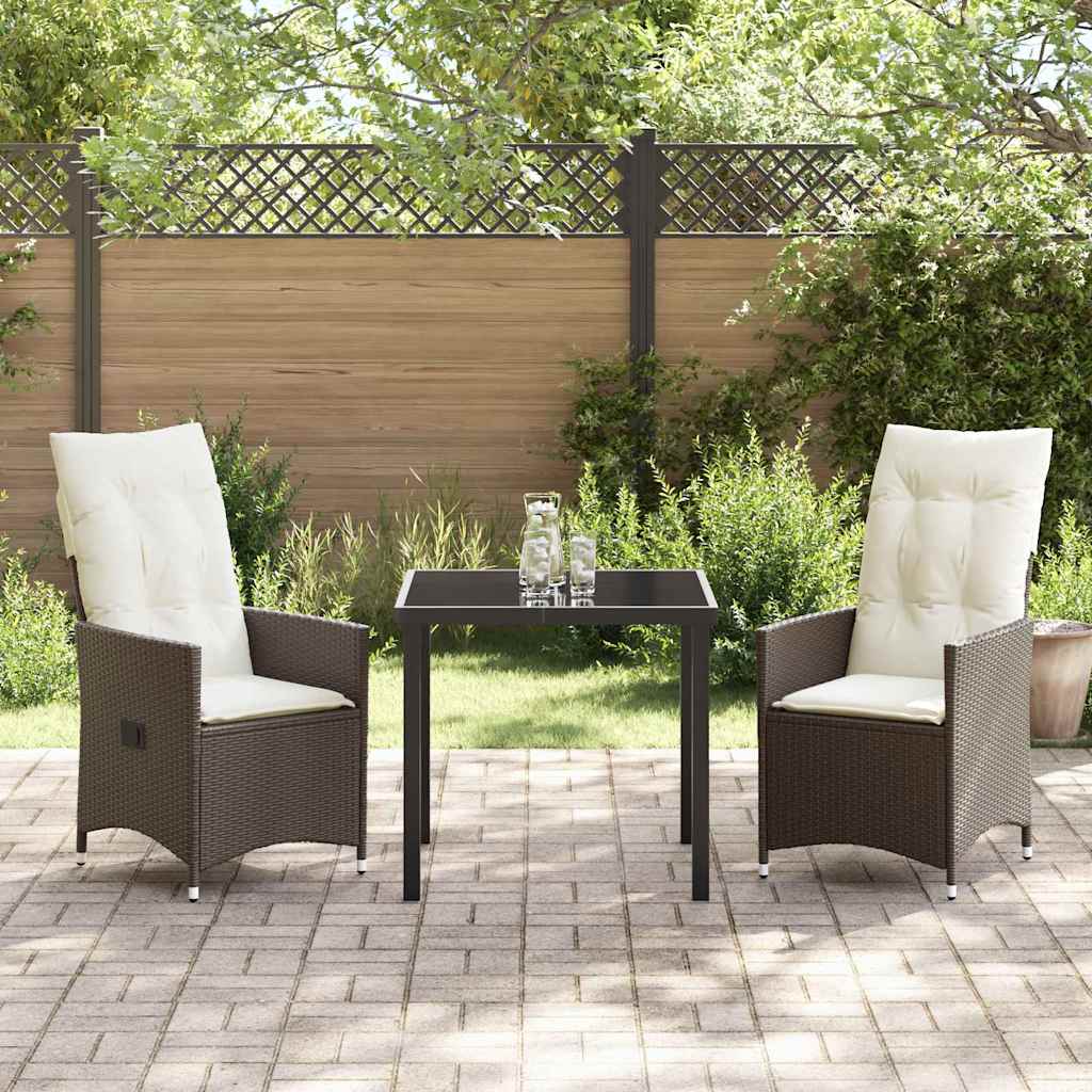 Tuin eettafelset met kussen 3 pcs Bruin poly rattan