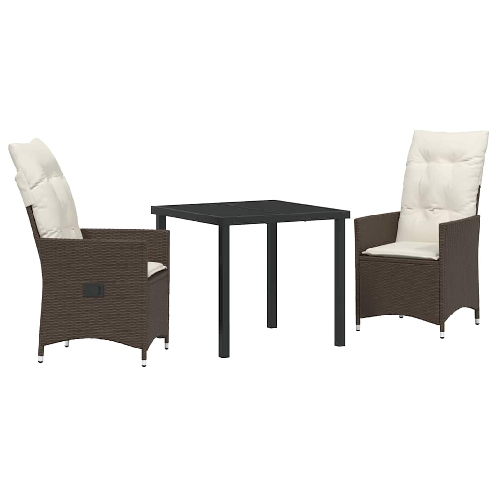 Tuin eettafelset met kussen 3 pcs Bruin poly rattan