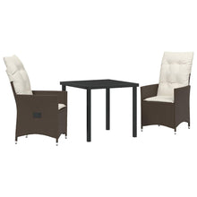 Tuin eettafelset met kussen 3 pcs Bruin poly rattan