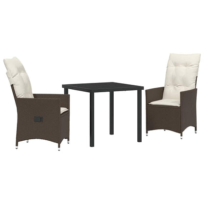 Tuin eettafelset met kussen 3 pcs Bruin poly rattan