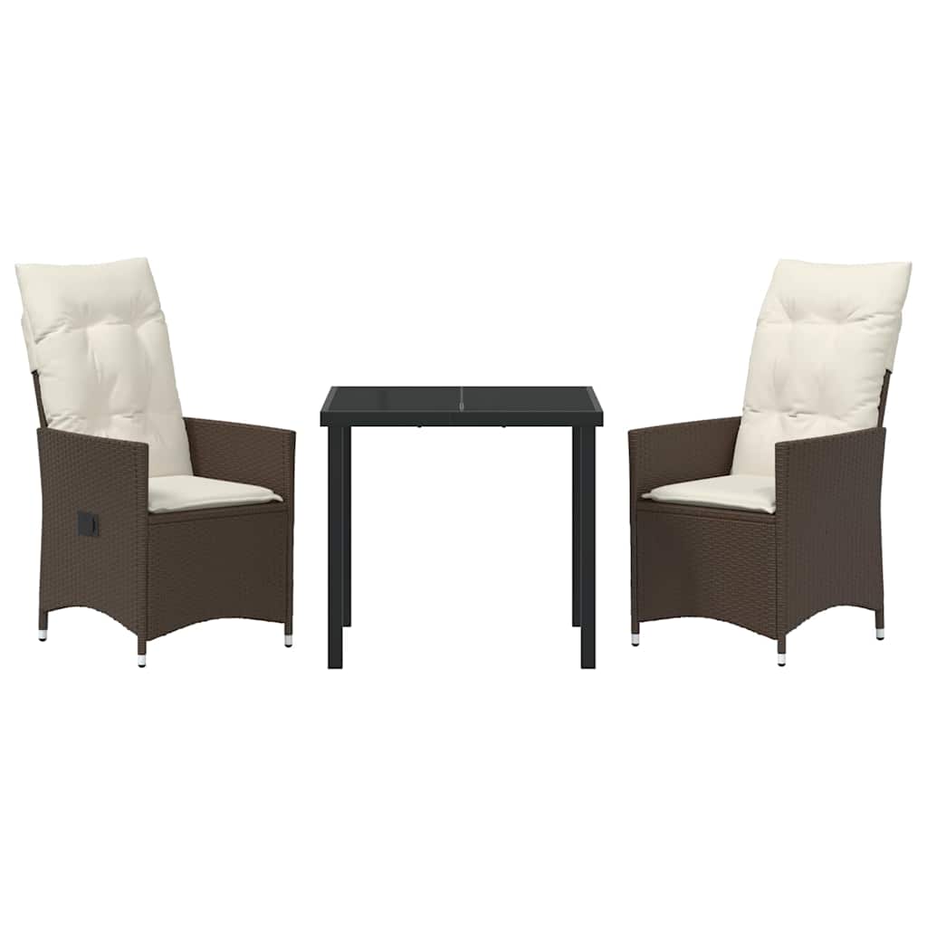 Tuin eettafelset met kussen 3 pcs Bruin poly rattan
