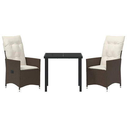 Tuin eettafelset met kussen 3 pcs Bruin poly rattan