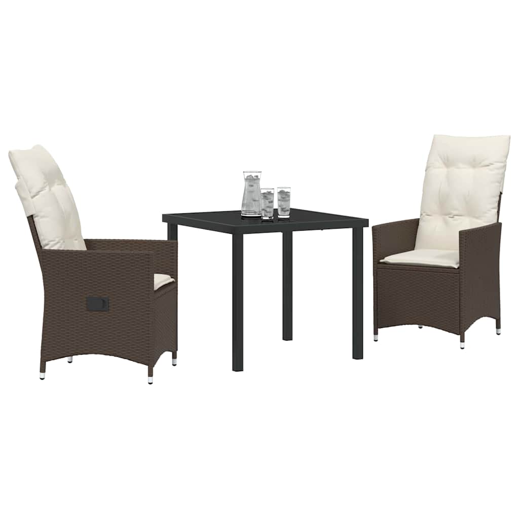 Tuin eettafelset met kussen 3 pcs Bruin poly rattan