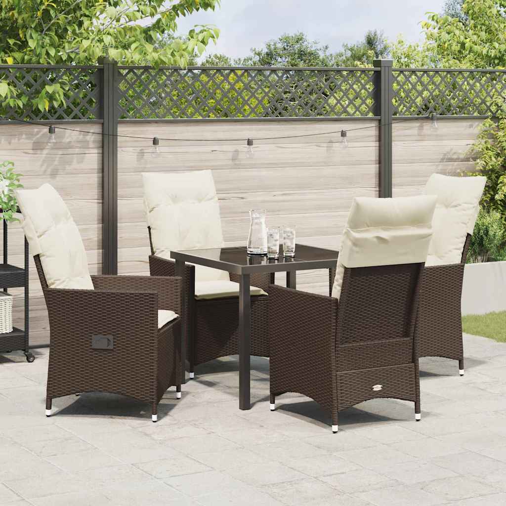 Tuin eettafelset met kussen 5 pcs Bruin poly rattan