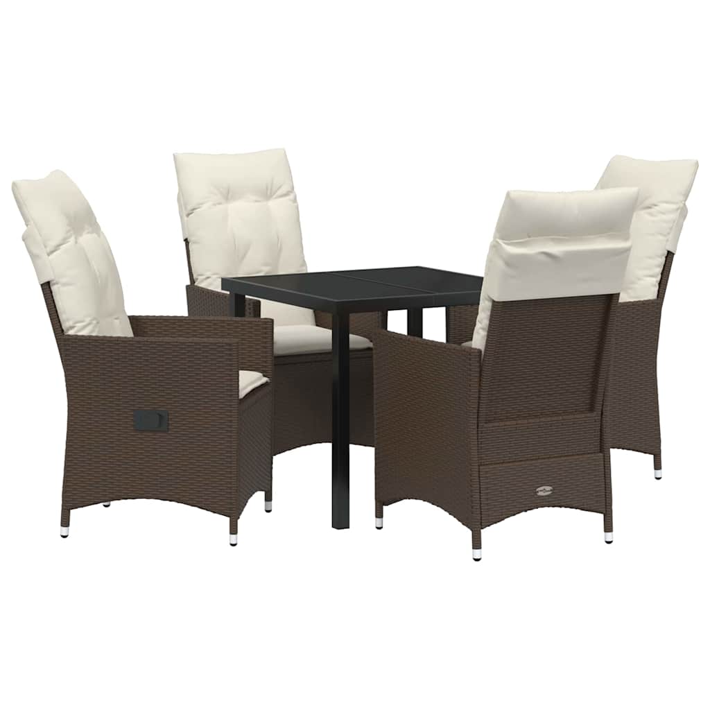 Tuin eettafelset met kussen 5 pcs Bruin poly rattan