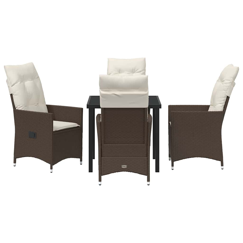 Tuin eettafelset met kussen 5 pcs Bruin poly rattan